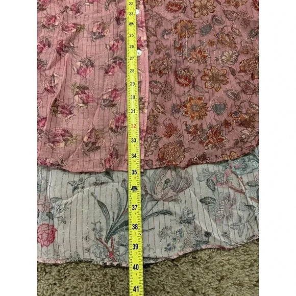 SOFT SURROUNDINGS Women Rose Floral Long Sleeve Tunic Dress Sheer Small Lagenlo - Picture 8 of 9